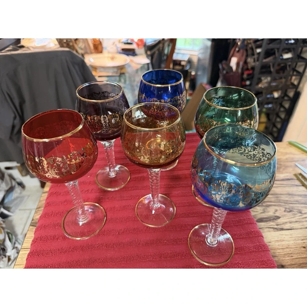 Vintage Murano Harlequin Tre Fuochi Goblets — Set of 6 EUC
